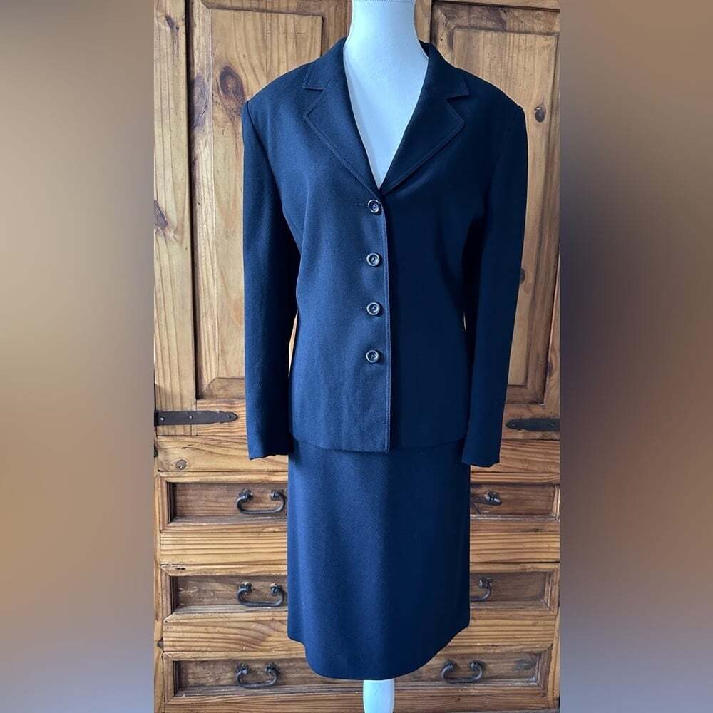 Vintage 90's D'Oraz 100% Wool Skirt Suit Navy Blue Business Power Suit - Size 16